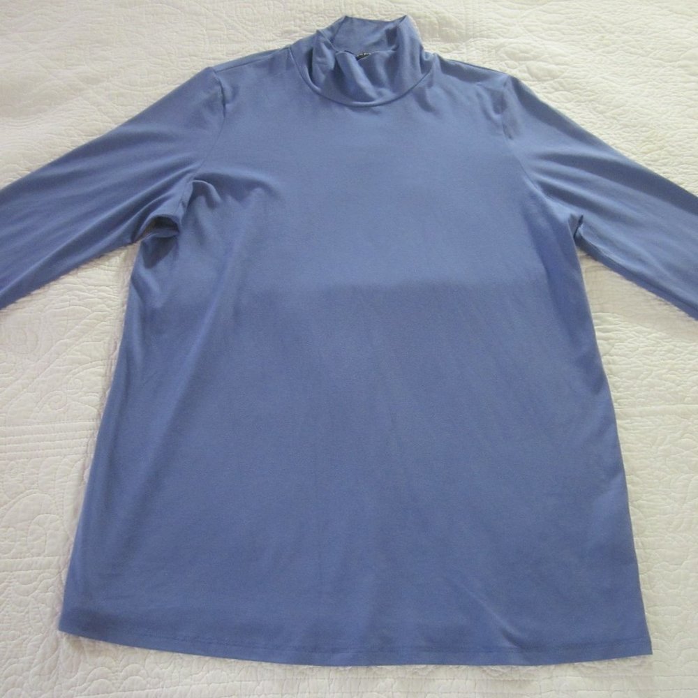 Eileen Fisher Top M Viscose Jersey Mock Neck Slim Periwinkle Blue